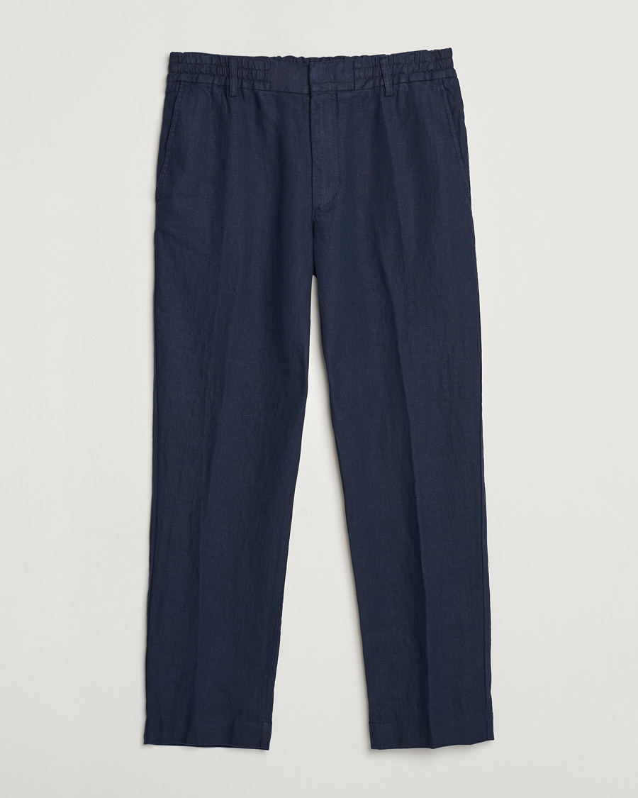 Miehet |  | NN07 | Billie Linen Drawstring Trousers Navy Blue