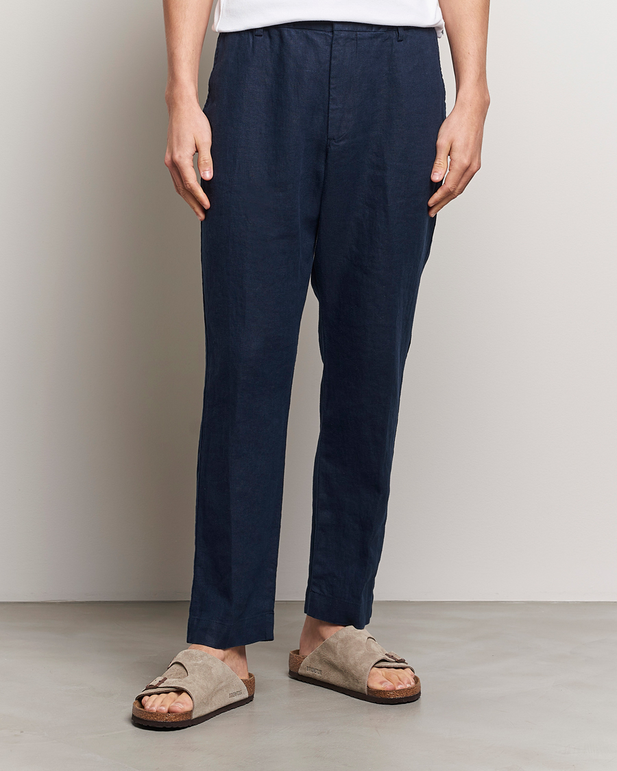 Mies | Vaatteet | NN07 | Billie Linen Drawstring Trousers Navy Blue