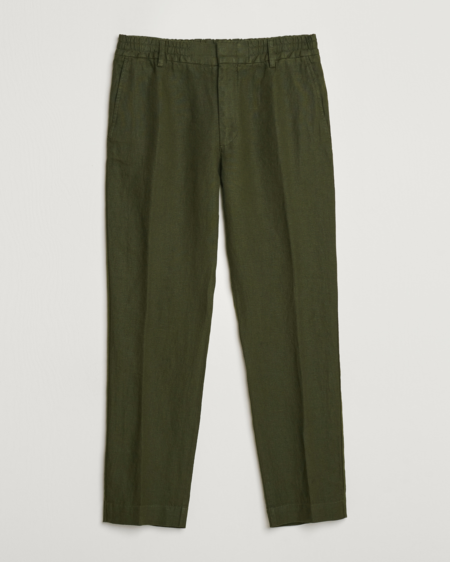 Miehet |  | NN07 | Billie Linen Drawstring Trousers Rosin Green
