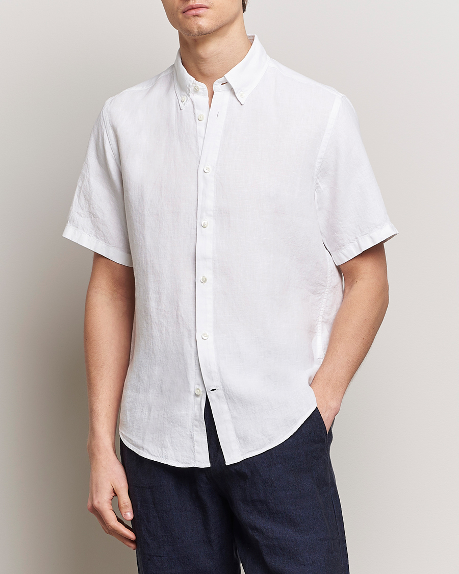 Mies | Lyhythihaiset kauluspaidat | NN07 | Arne Linen Short Sleeve Shirt White