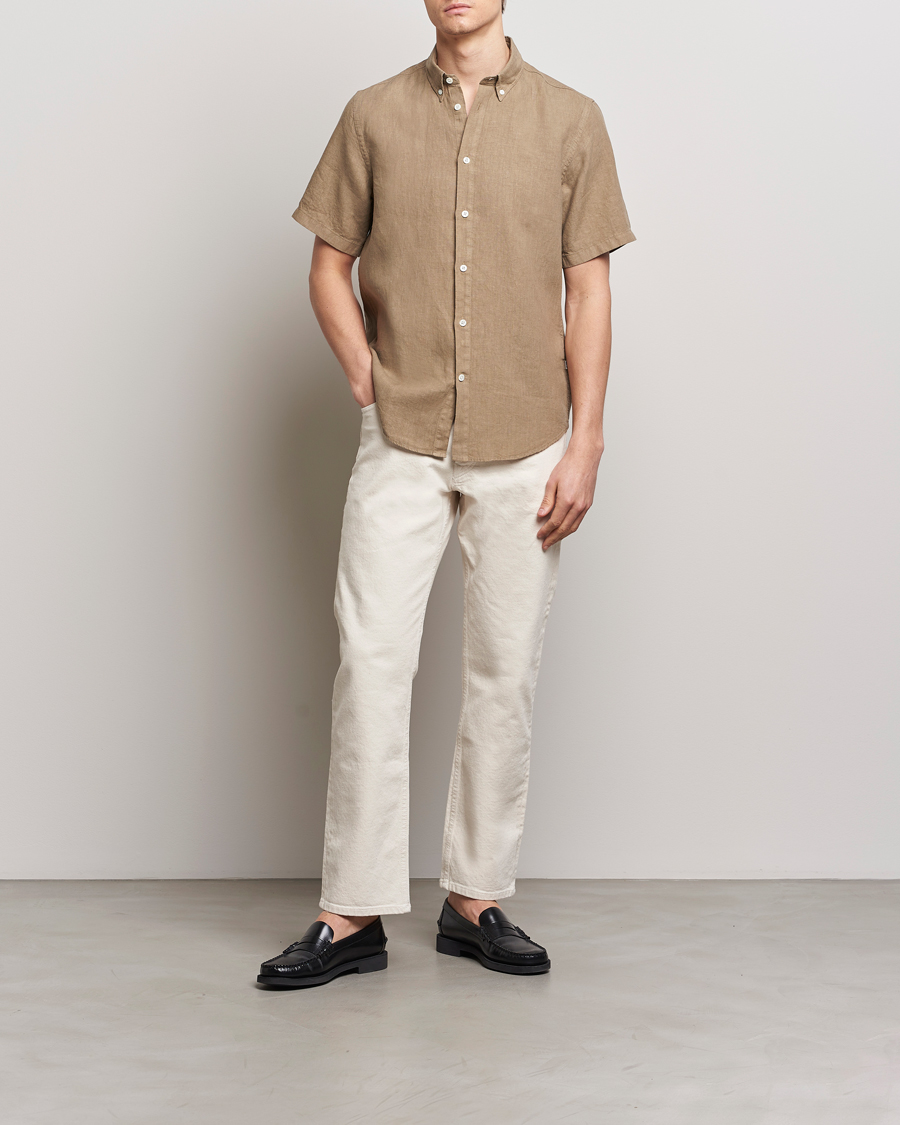 Mies | Kauluspaidat | NN07 | Arne Linen Short Sleeve Shirt Greige