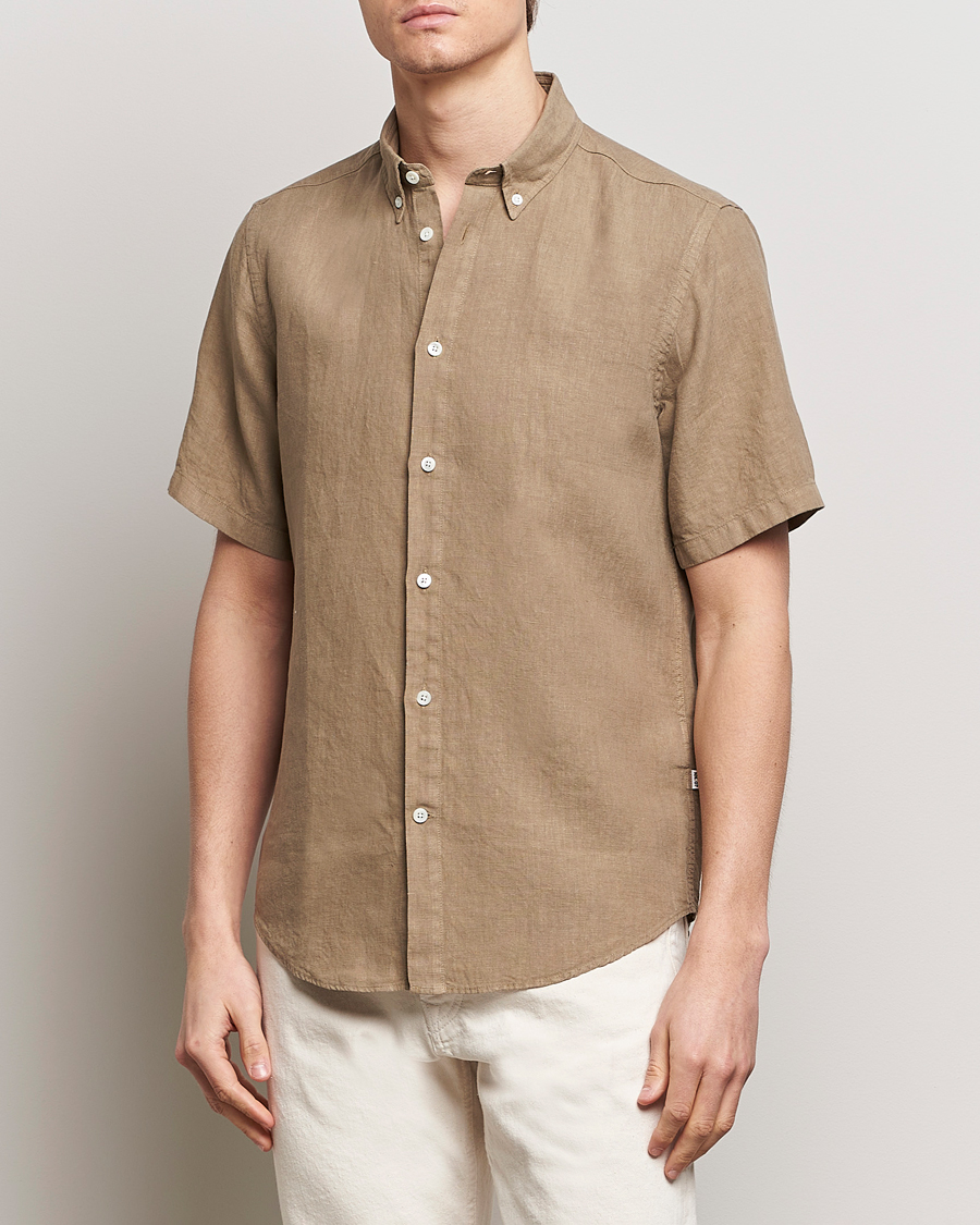 Mies |  | NN07 | Arne Linen Short Sleeve Shirt Greige