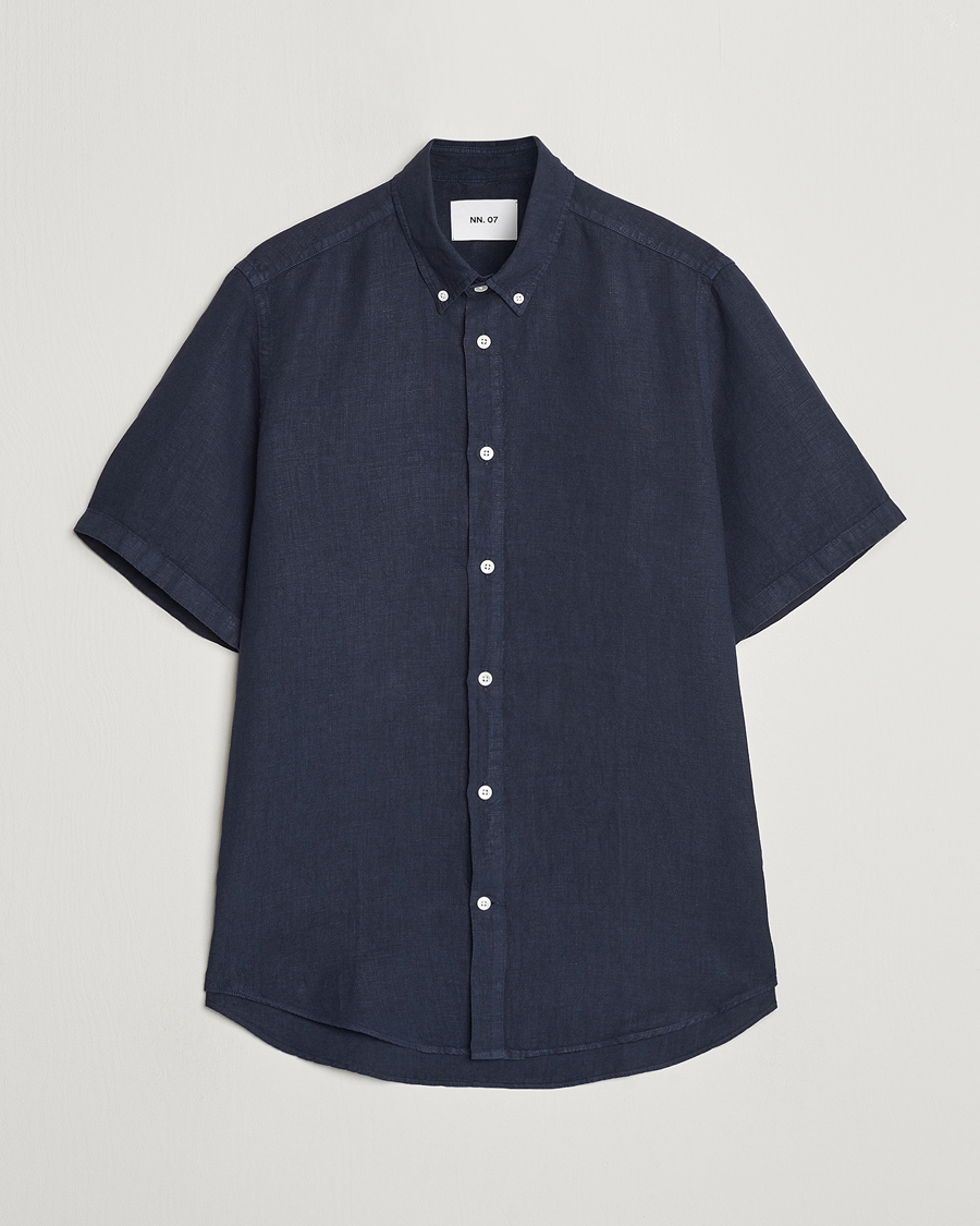 Mies | Kauluspaidat | NN07 | Arne Linen Short Sleeve Shirt Navy Blue
