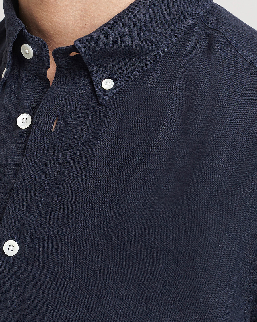 Mies | Kauluspaidat | NN07 | Arne Linen Short Sleeve Shirt Navy Blue