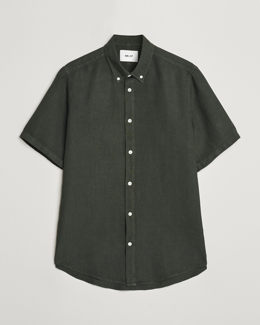 Mies | Kauluspaidat | NN07 | Arne Linen Short Sleeve Shirt Rosin Green