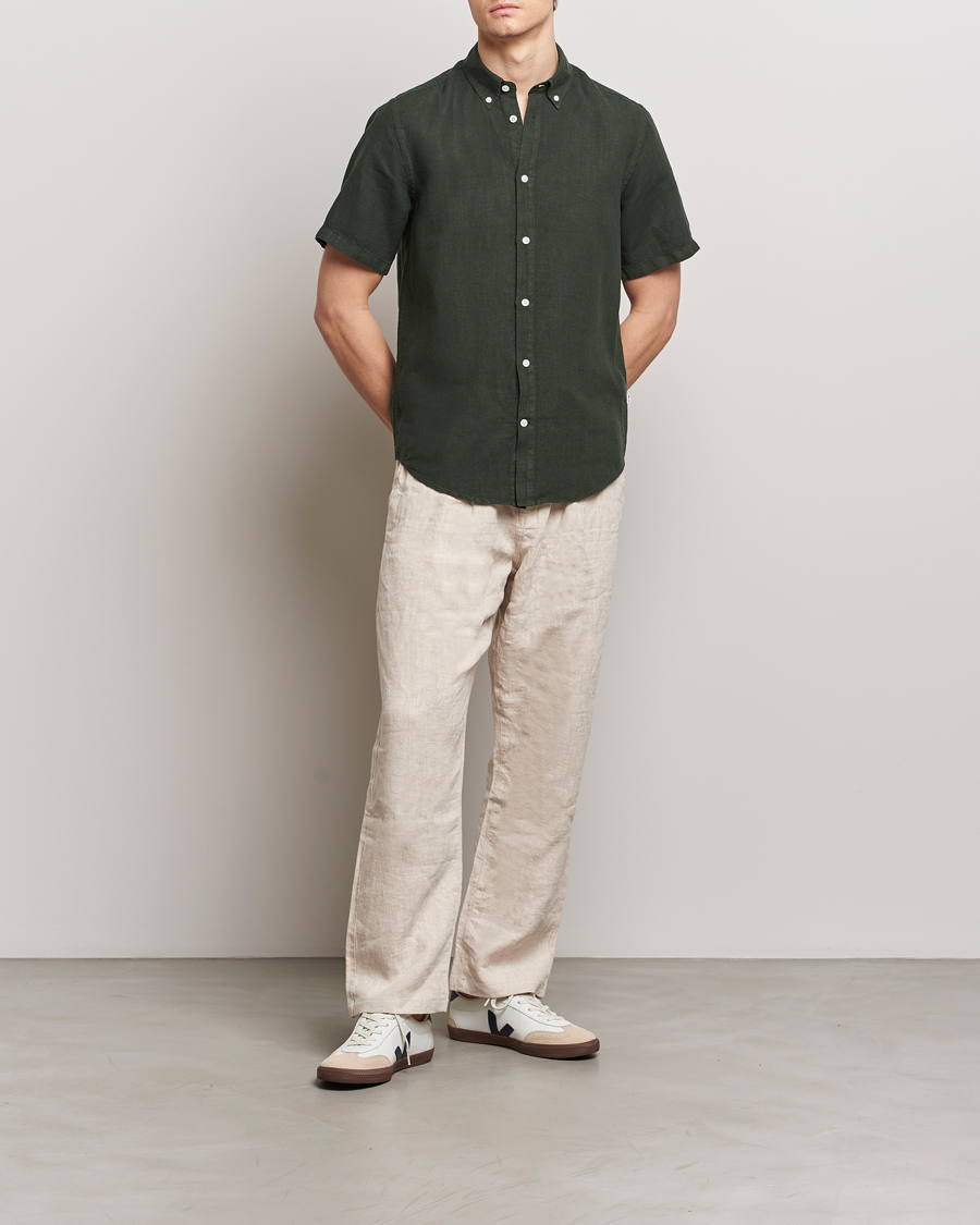 Mies | Kauluspaidat | NN07 | Arne Linen Short Sleeve Shirt Rosin Green