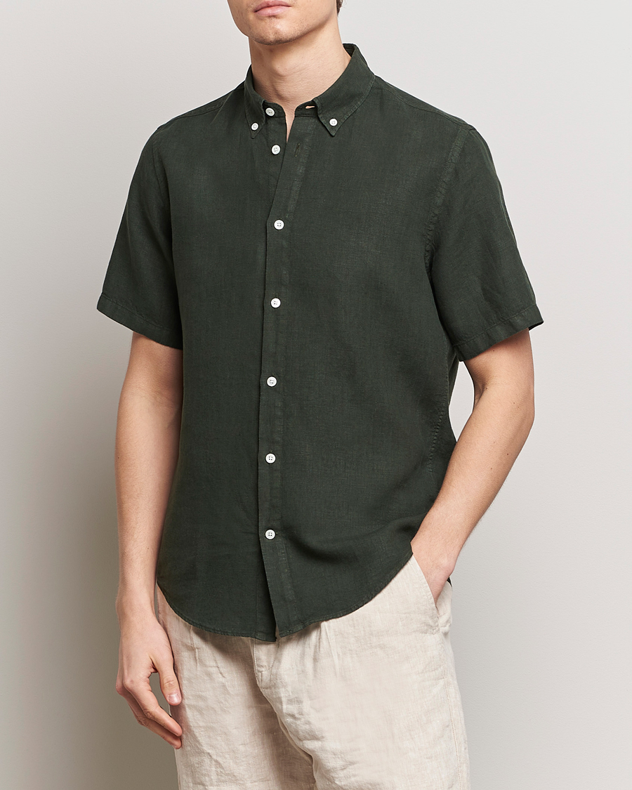 Mies | Kauluspaidat | NN07 | Arne Linen Short Sleeve Shirt Rosin Green
