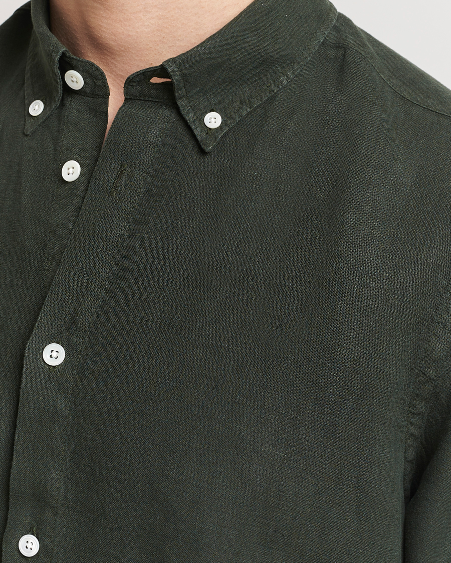 Mies | Kauluspaidat | NN07 | Arne Linen Short Sleeve Shirt Rosin Green