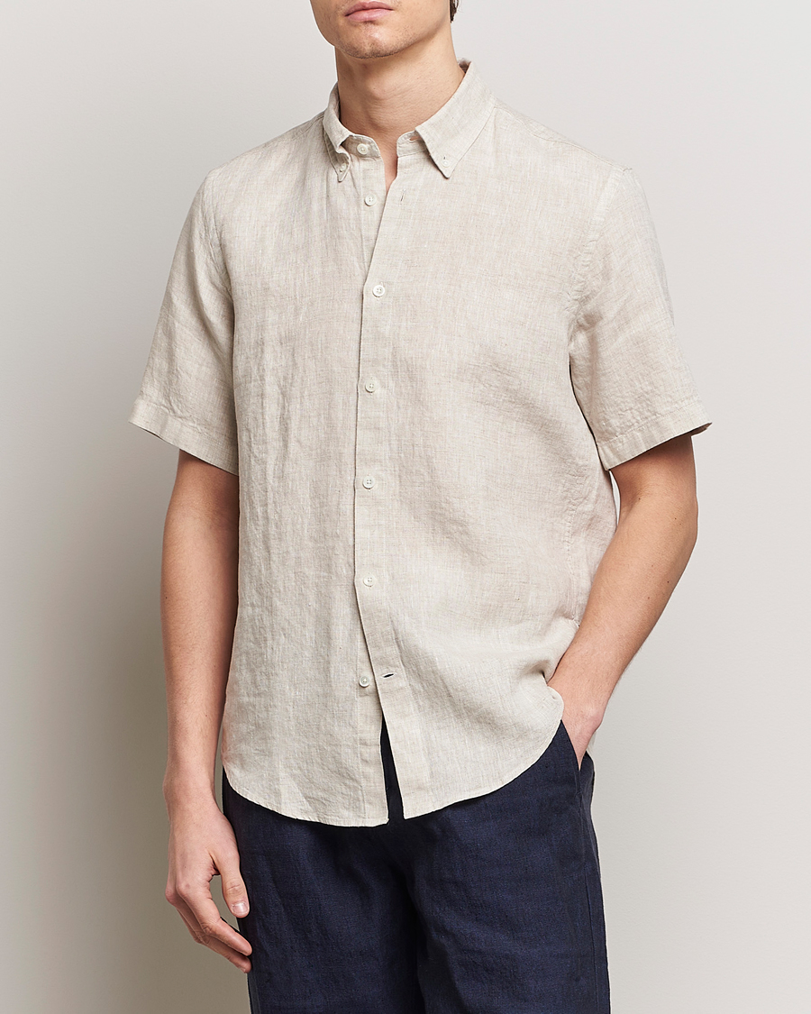 Mies |  | NN07 | Arne Linen Short Sleeve Shirt Oat
