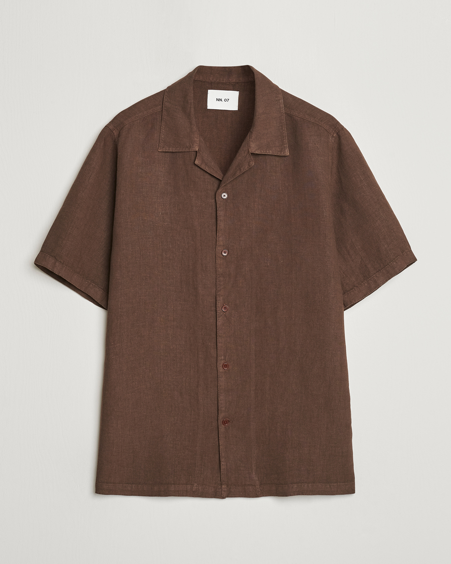 Mies | Kauluspaidat | NN07 | Julio Linen Resort Shirt Cocoa Brown