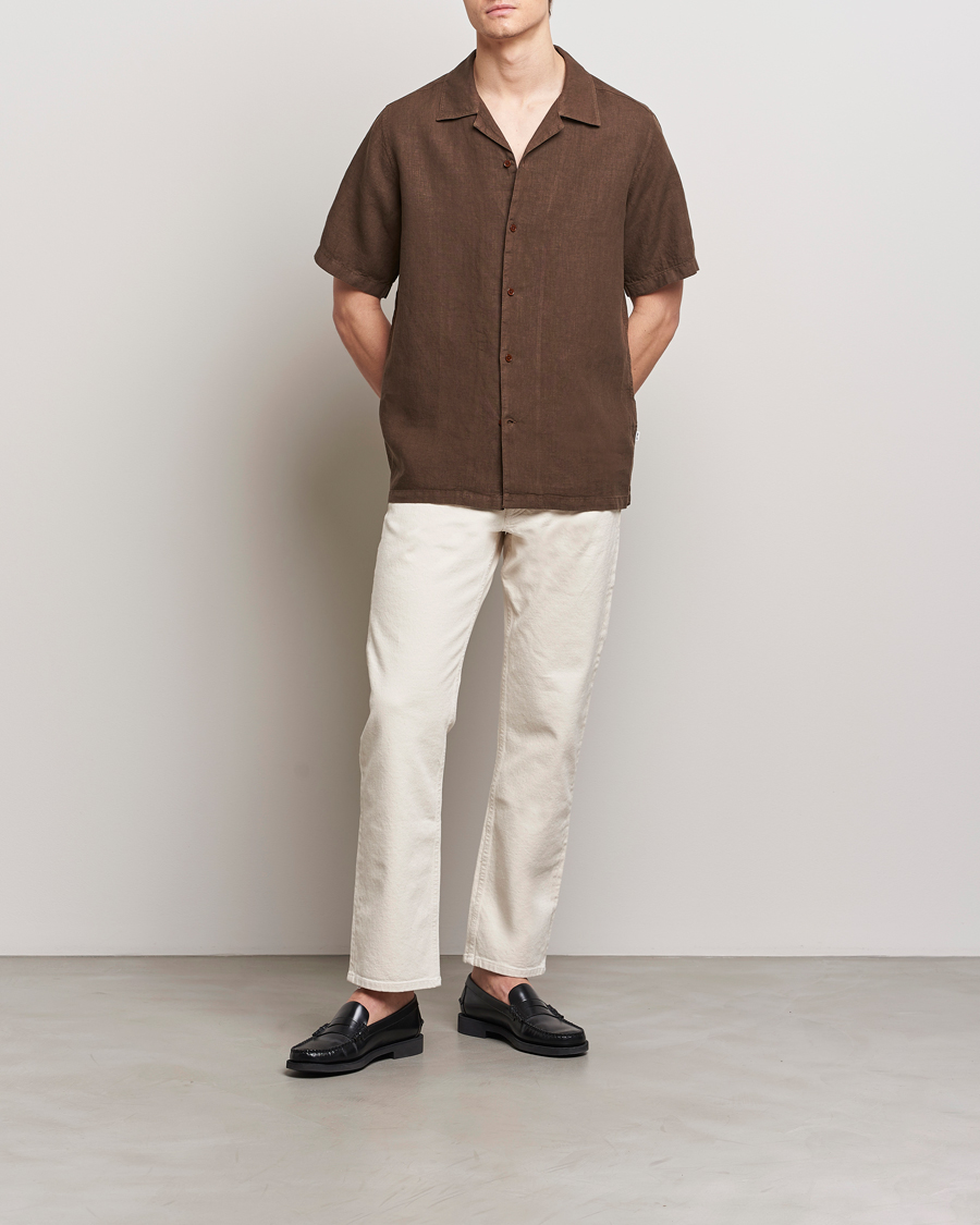 Mies | Kauluspaidat | NN07 | Julio Linen Resort Shirt Cocoa Brown