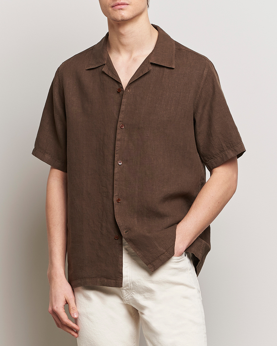 Mies | Lyhythihaiset kauluspaidat | NN07 | Julio Linen Resort Shirt Cocoa Brown