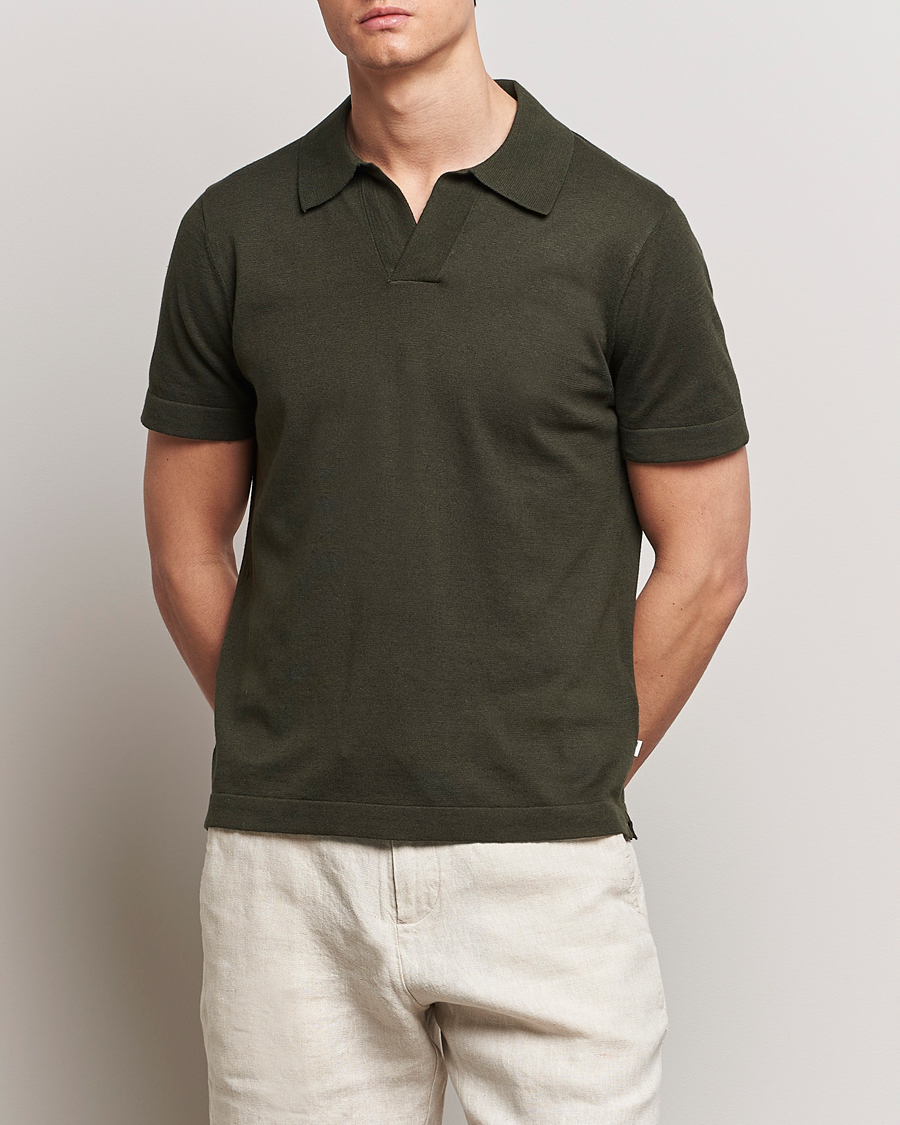 Mies | Pikeet | NN07 | Ryan Cotton/Linen Polo Rosin Green