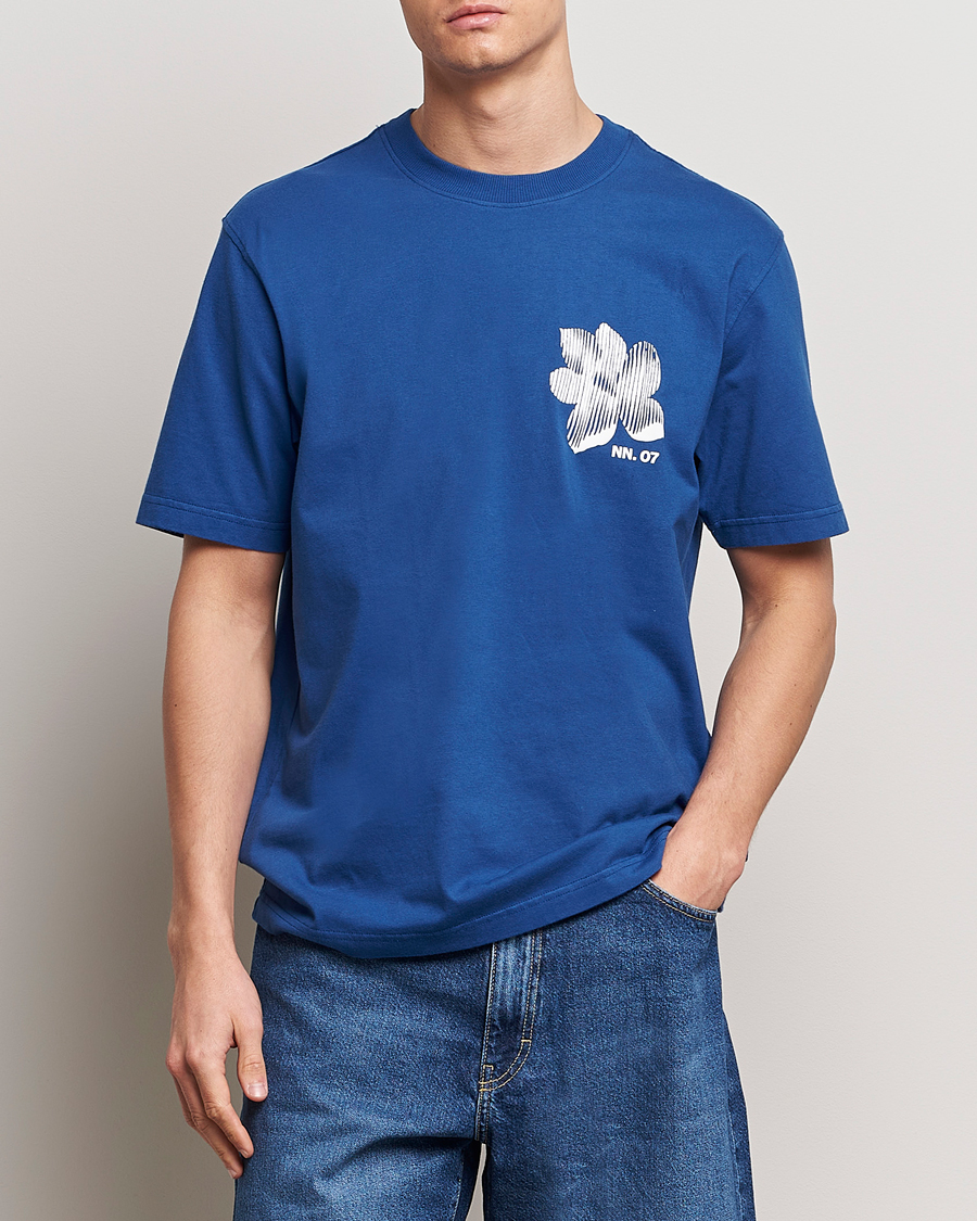 Mies | Lyhythihaiset t-paidat | NN07 | Adam Printed Crew Neck T-Shirt Blue Quartz