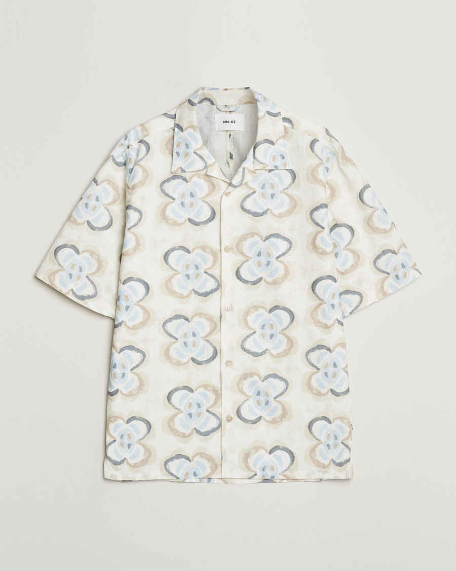 Mies | Kauluspaidat | NN07 | Ole Printed Short Sleeve Shirt Ecru Multi
