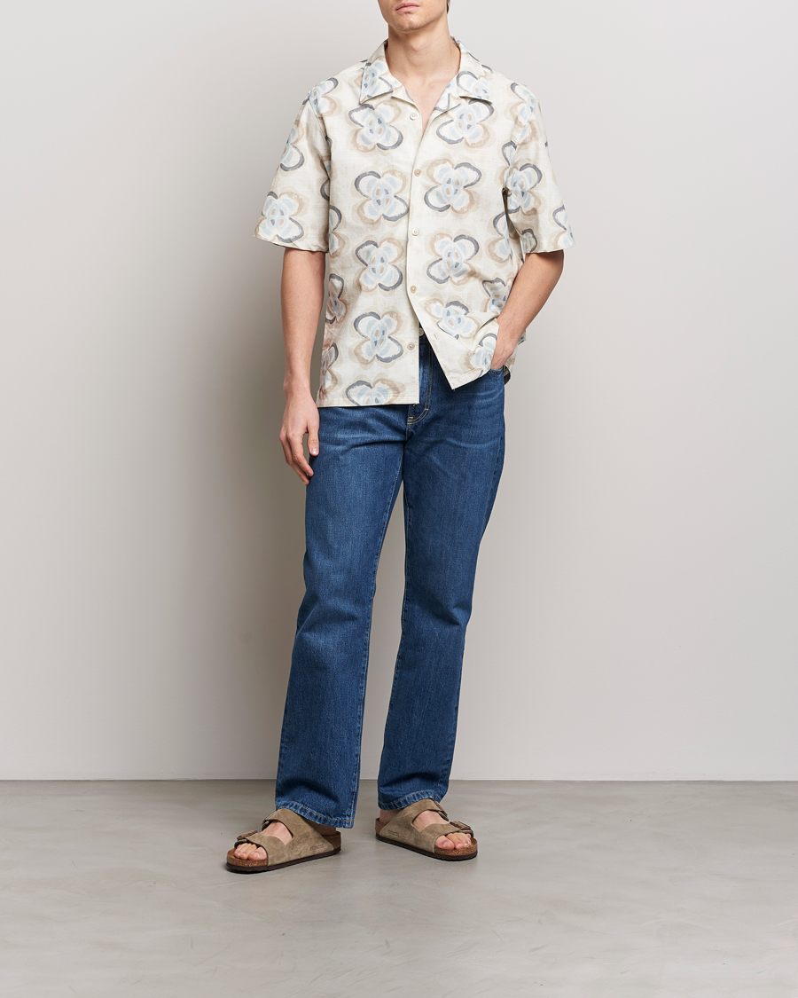 Mies | Kauluspaidat | NN07 | Ole Printed Short Sleeve Shirt Ecru Multi