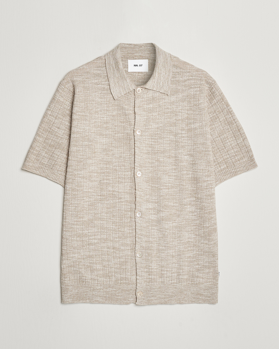 Mies | Kauluspaidat | NN07 | Nolan Knitted Shirt Sleeve Shirt Greige Melange