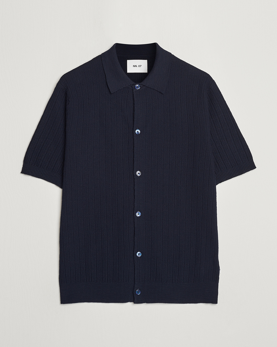 Mies | Kauluspaidat | NN07 | Nolan Knitted Shirt Sleeve Shirt Navy Blue