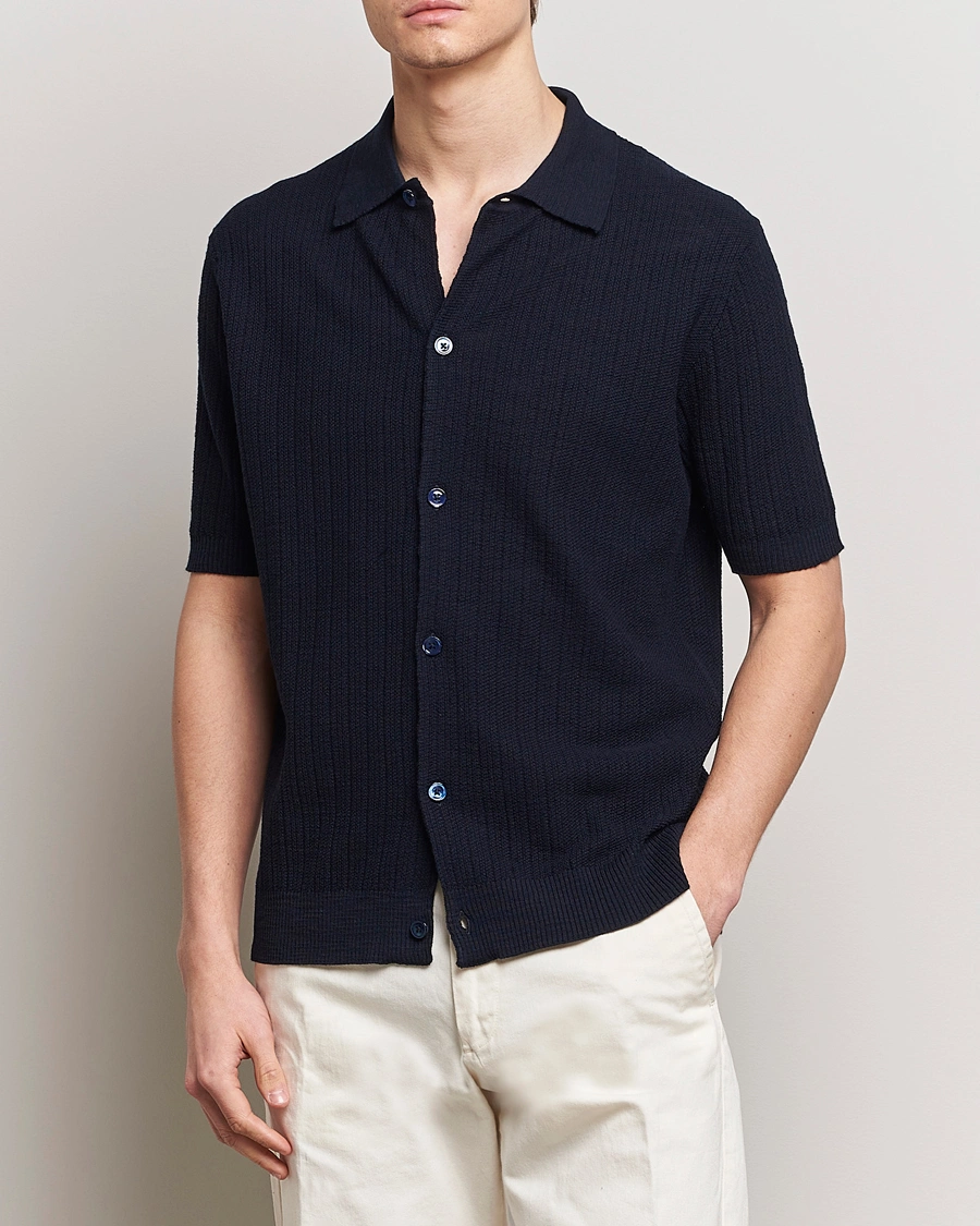 Mies | Rennot | NN07 | Nolan Knitted Shirt Sleeve Shirt Navy Blue