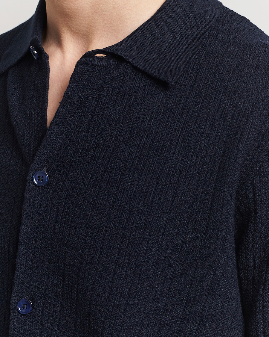 Mies | Kauluspaidat | NN07 | Nolan Knitted Shirt Sleeve Shirt Navy Blue