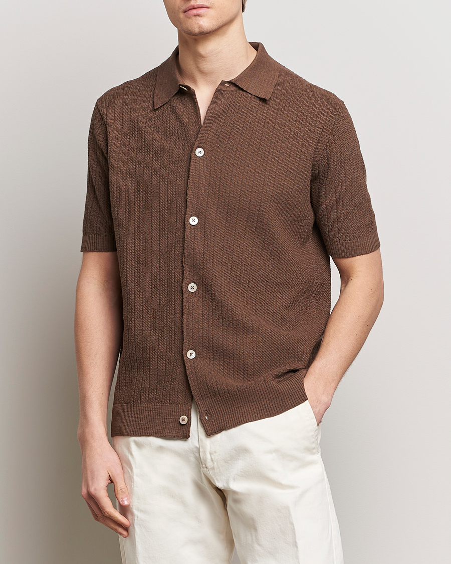 Mies | Rennot | NN07 | Nolan Knitted Shirt Sleeve Shirt Cocoa Brown