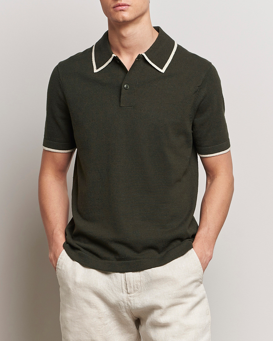 Mies | Uudet tuotekuvat | NN07 | Damon Silk/Cotton Knitted Polo Rosin Green