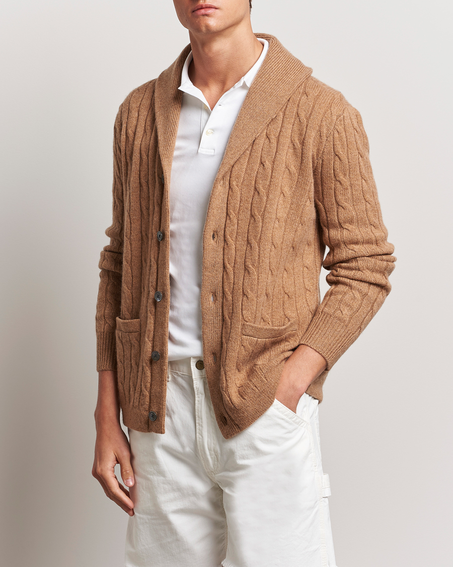 Mies | Puserot | Polo Ralph Lauren | Cashmere Cable Shawl Cardigan Brown Sugar Melange