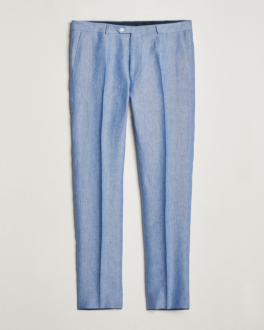 Mies | Housut | Oscar Jacobson | Denz Linen Trousers Smog Blue