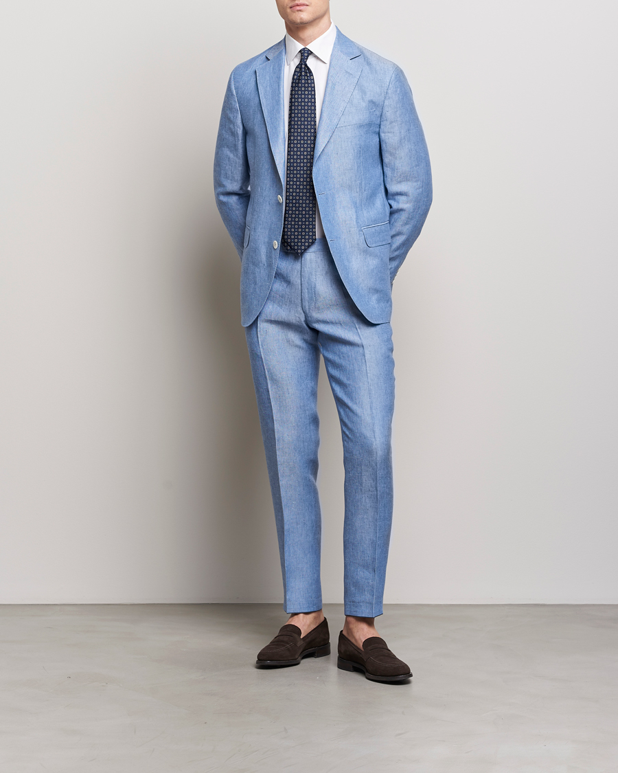 Mies | Housut | Oscar Jacobson | Denz Linen Trousers Smog Blue