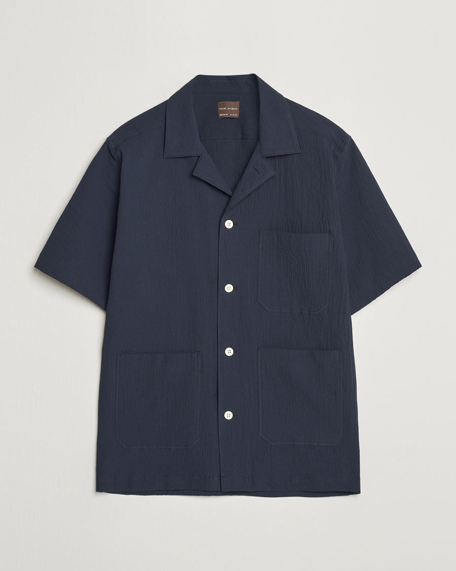 Mies | Kauluspaidat | Oscar Jacobson | Hanks Reg Seersucker Shirt Navy