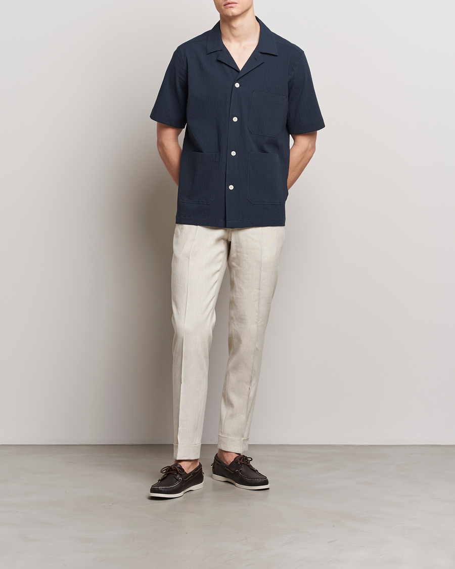 Mies | Kauluspaidat | Oscar Jacobson | Hanks Reg Seersucker Shirt Navy
