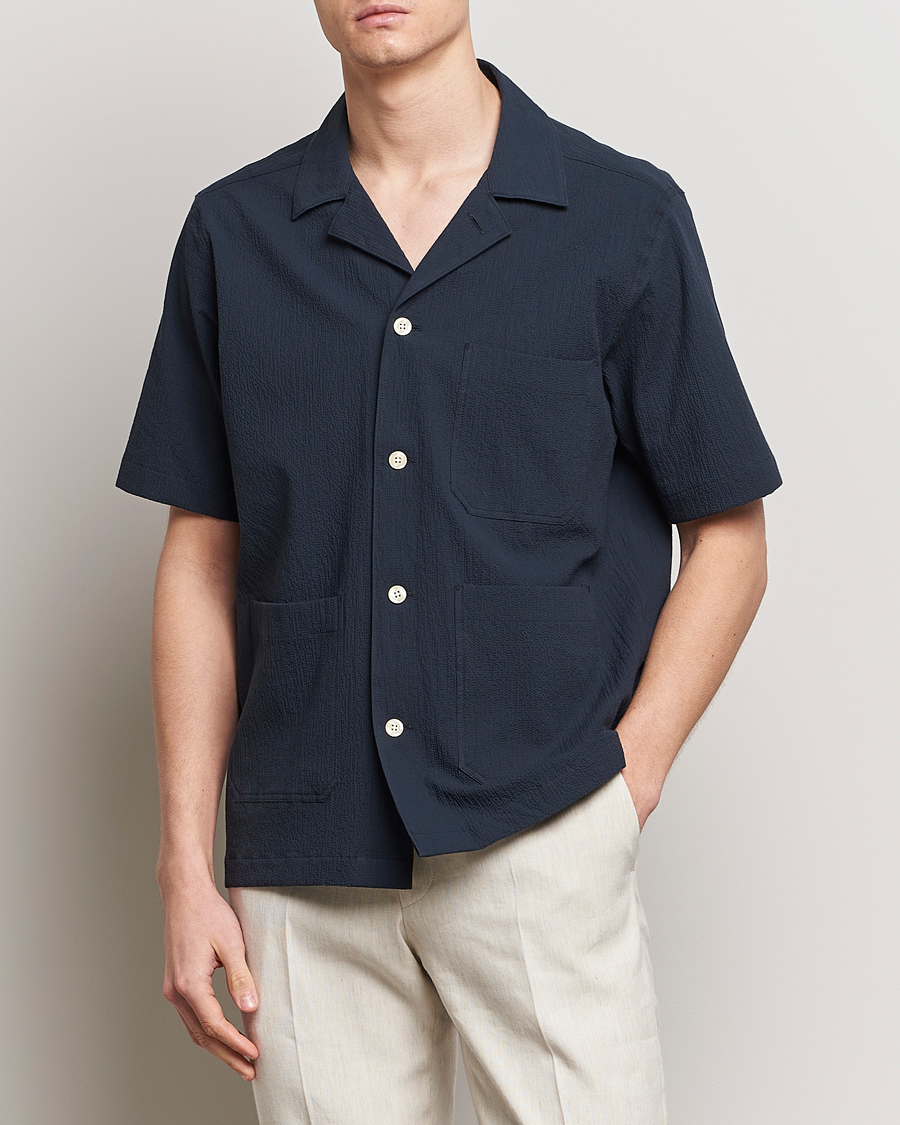Mies | Kauluspaidat | Oscar Jacobson | Hanks Reg Seersucker Shirt Navy