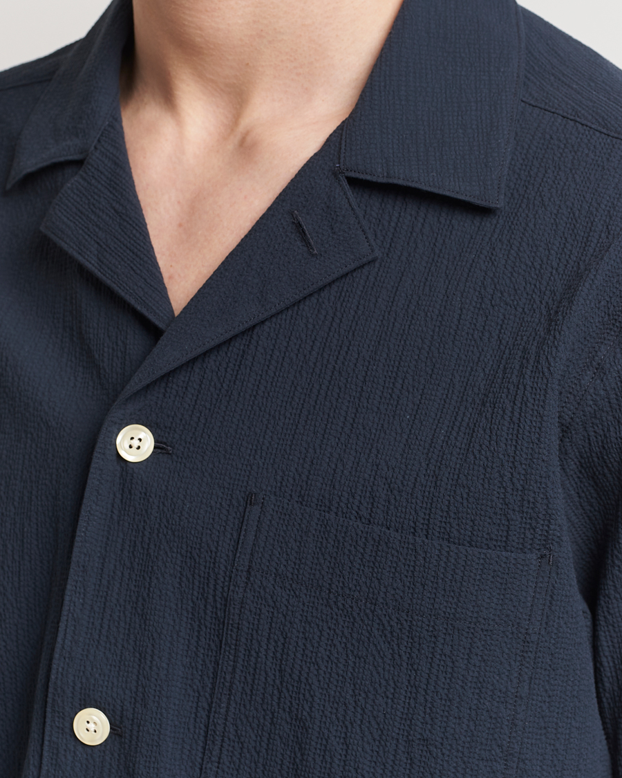 Mies | Kauluspaidat | Oscar Jacobson | Hanks Reg Seersucker Shirt Navy