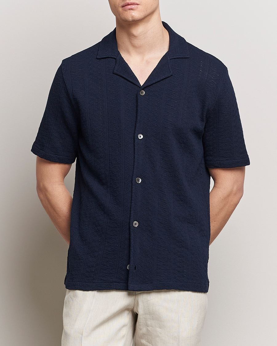 Mies | Kauluspaidat | Oscar Jacobson | Mattis Reg Knitted Shirt Navy