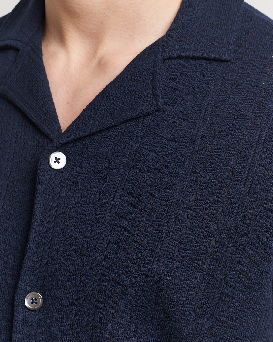 Mies | Kauluspaidat | Oscar Jacobson | Mattis Reg Knitted Shirt Navy