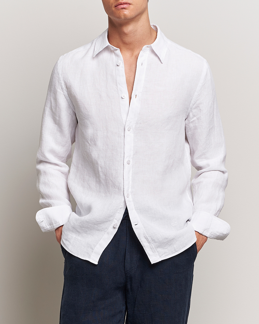 Mies | Pellavapaidat | J.Lindeberg | Slim Linen Melange Shirt White