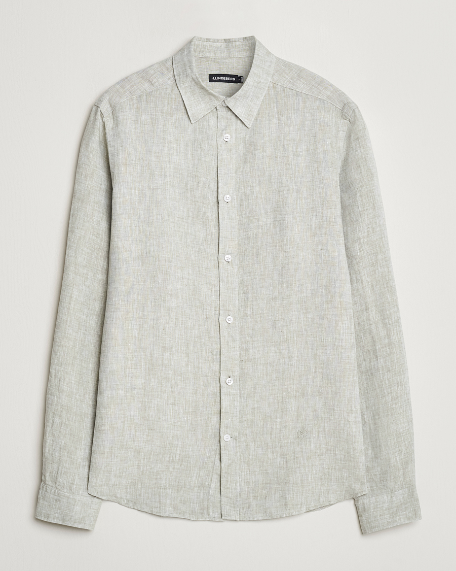 Mies | Kauluspaidat | J.Lindeberg | Slim Linen Melange Shirt Oil Green
