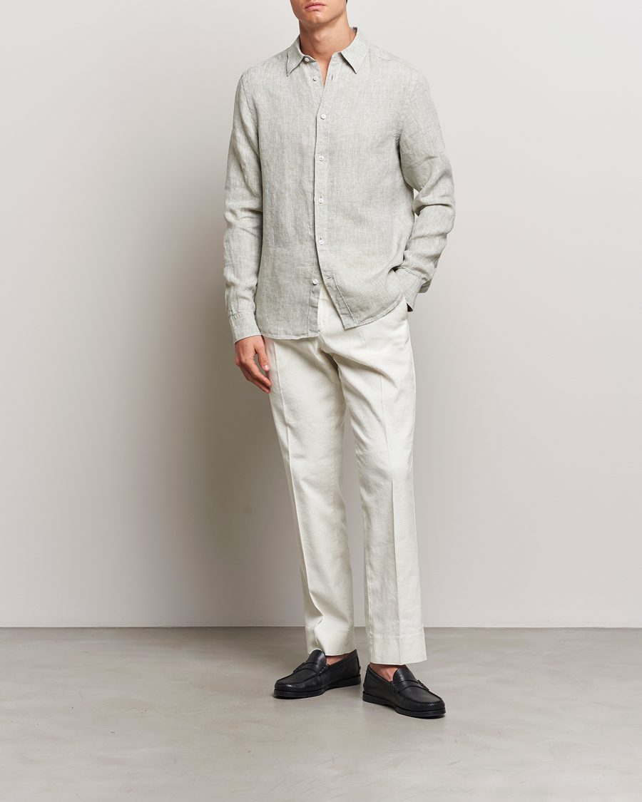 Mies | Kauluspaidat | J.Lindeberg | Slim Linen Melange Shirt Oil Green