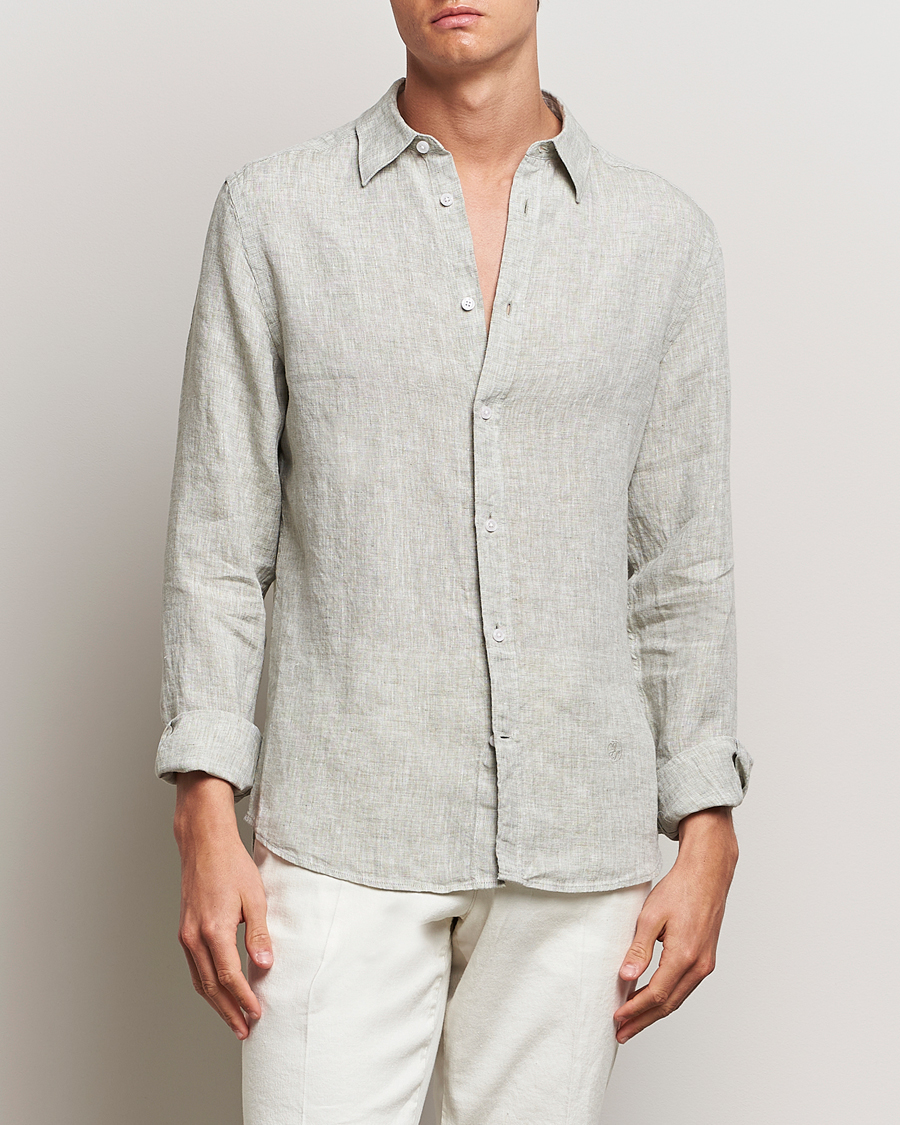 Mies | Kauluspaidat | J.Lindeberg | Slim Linen Melange Shirt Oil Green