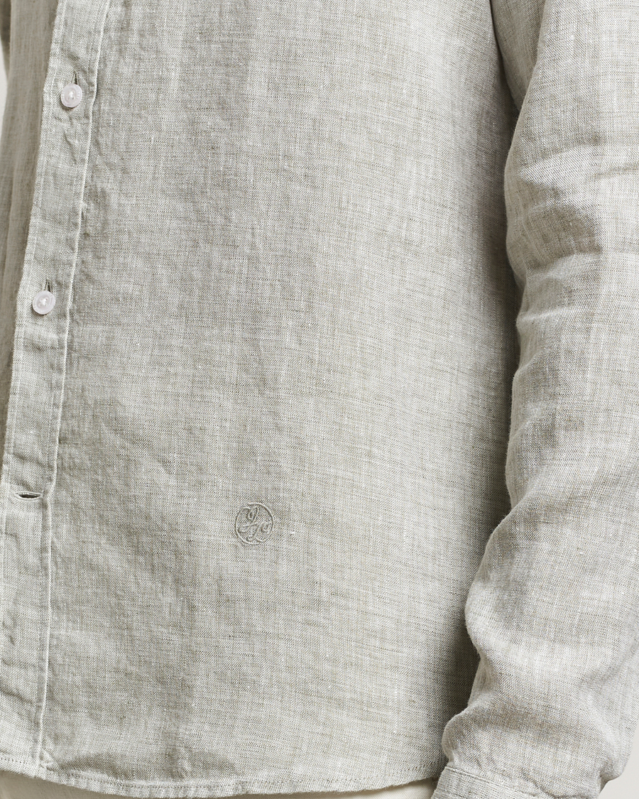 Mies | Kauluspaidat | J.Lindeberg | Slim Linen Melange Shirt Oil Green