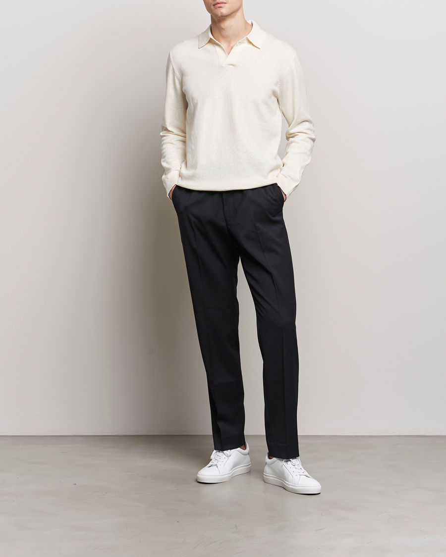 Mies | Puserot | A Day's March | Manol Cotton Linen Polo Off White