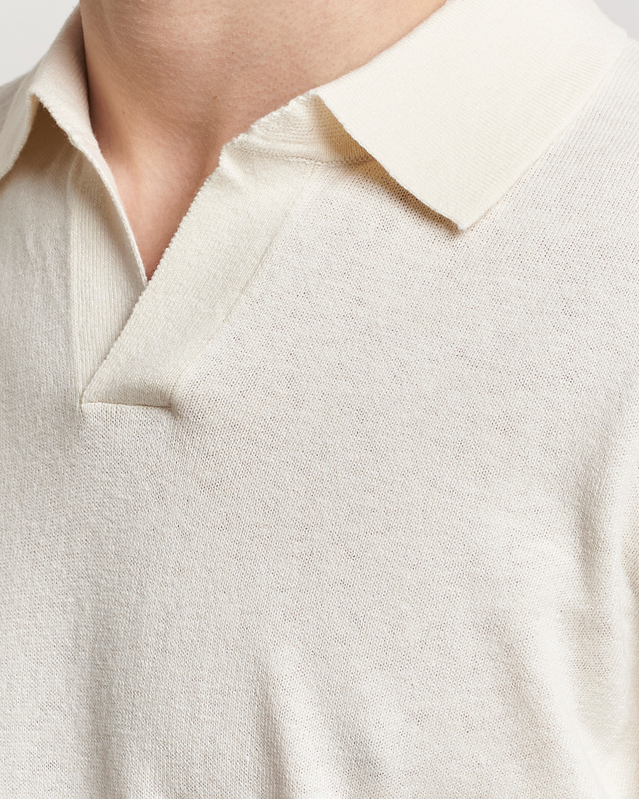 Mies | Puserot | A Day's March | Manol Cotton Linen Polo Off White