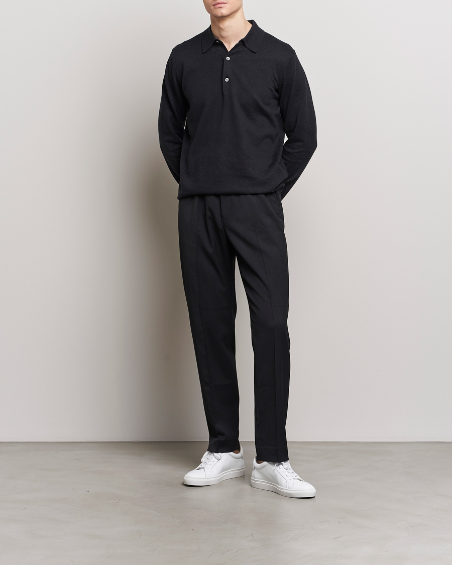 Mies | Puserot | A Day's March | Ambroz Cotton/Linen Polo Black