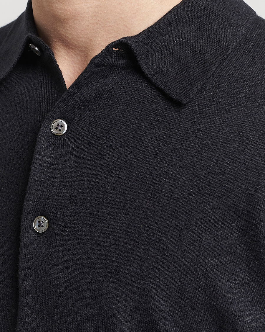 Mies | Puserot | A Day's March | Ambroz Cotton/Linen Polo Black