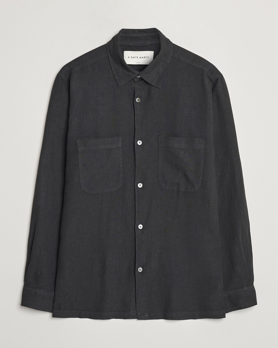 Mies | Kauluspaidat | A Day's March | Balain Linen/Viscose Shirt Off Black