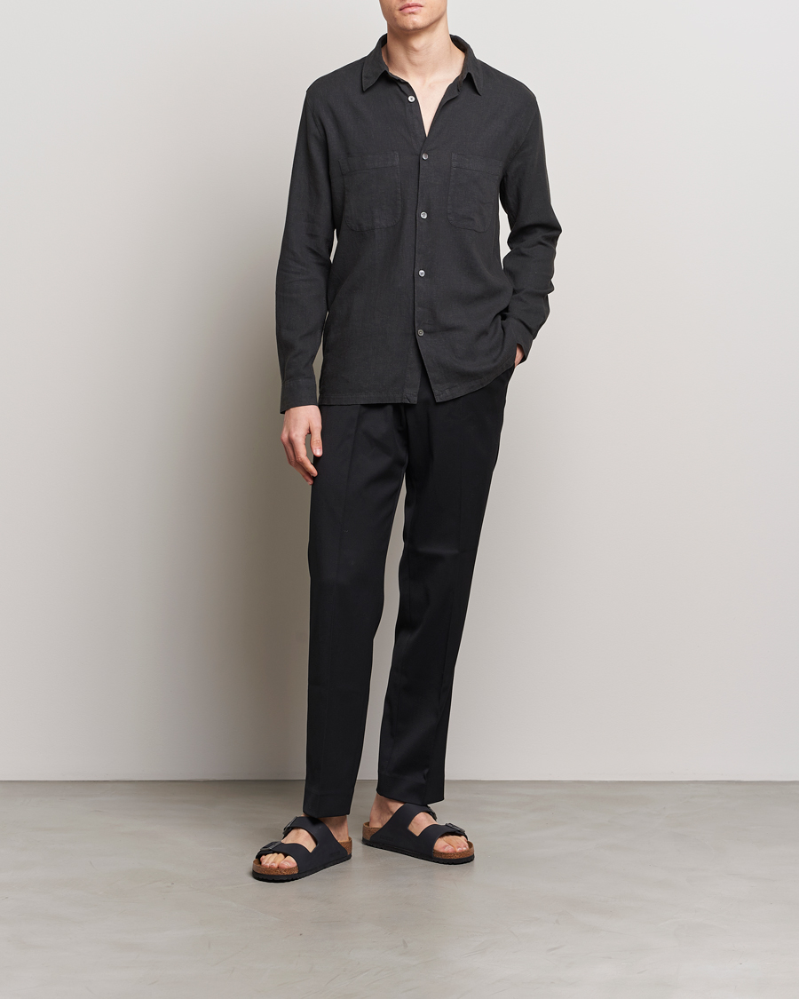 Mies | Kauluspaidat | A Day's March | Balain Linen/Viscose Shirt Off Black