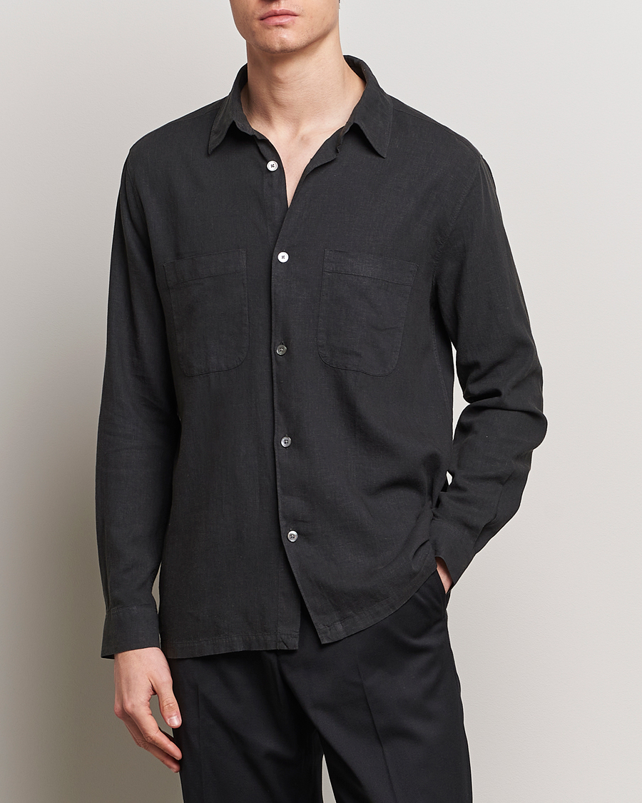 Mies | Kauluspaidat | A Day's March | Balain Linen/Viscose Shirt Off Black