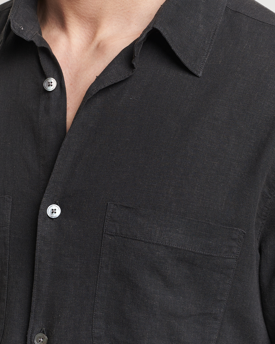Mies | Kauluspaidat | A Day's March | Balain Linen/Viscose Shirt Off Black