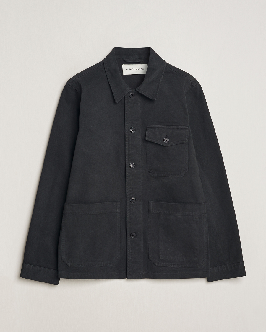 Mies | Kauluspaidat | A Day's March | Patch Pocket Sturdy Twill Overshirt Off Black