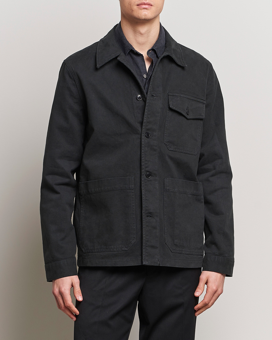 Mies | Rennot | A Day's March | Patch Pocket Sturdy Twill Overshirt Off Black